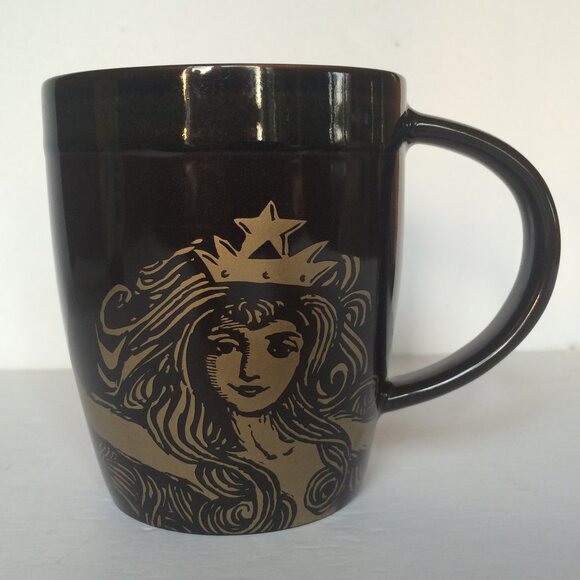 Starbucks 2012 Anniversary Brown Coffee Mug Golden Mermaid Siren New Bone China - Picture 1 of 6